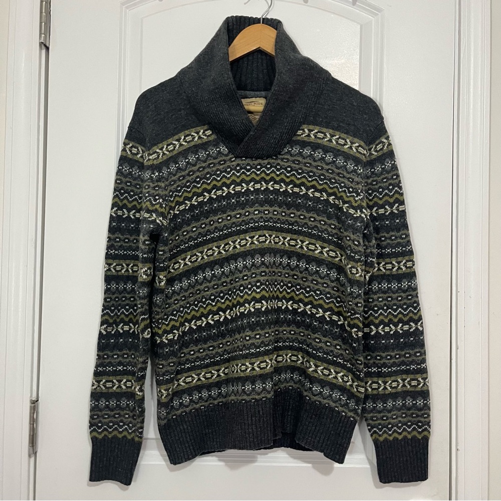 Men's Dark Gray Patterned Turtleneck Sweater